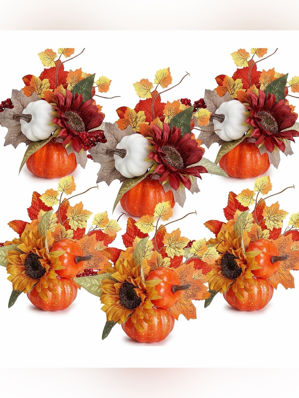 6 pc Autumn Pumpkin & Sunflower Arrangement - Fall Table Decor